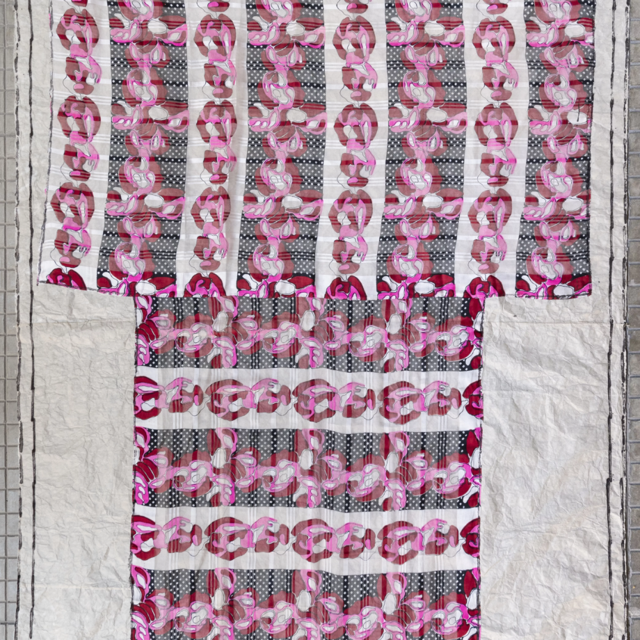 Isabella Ducrot, Abito rosa-rosso 2020 Indian textile and pigment on Japanese paper 266 x 198,5 cm Courtesy the artist and Galerie Gisela Capitain, Cologne
