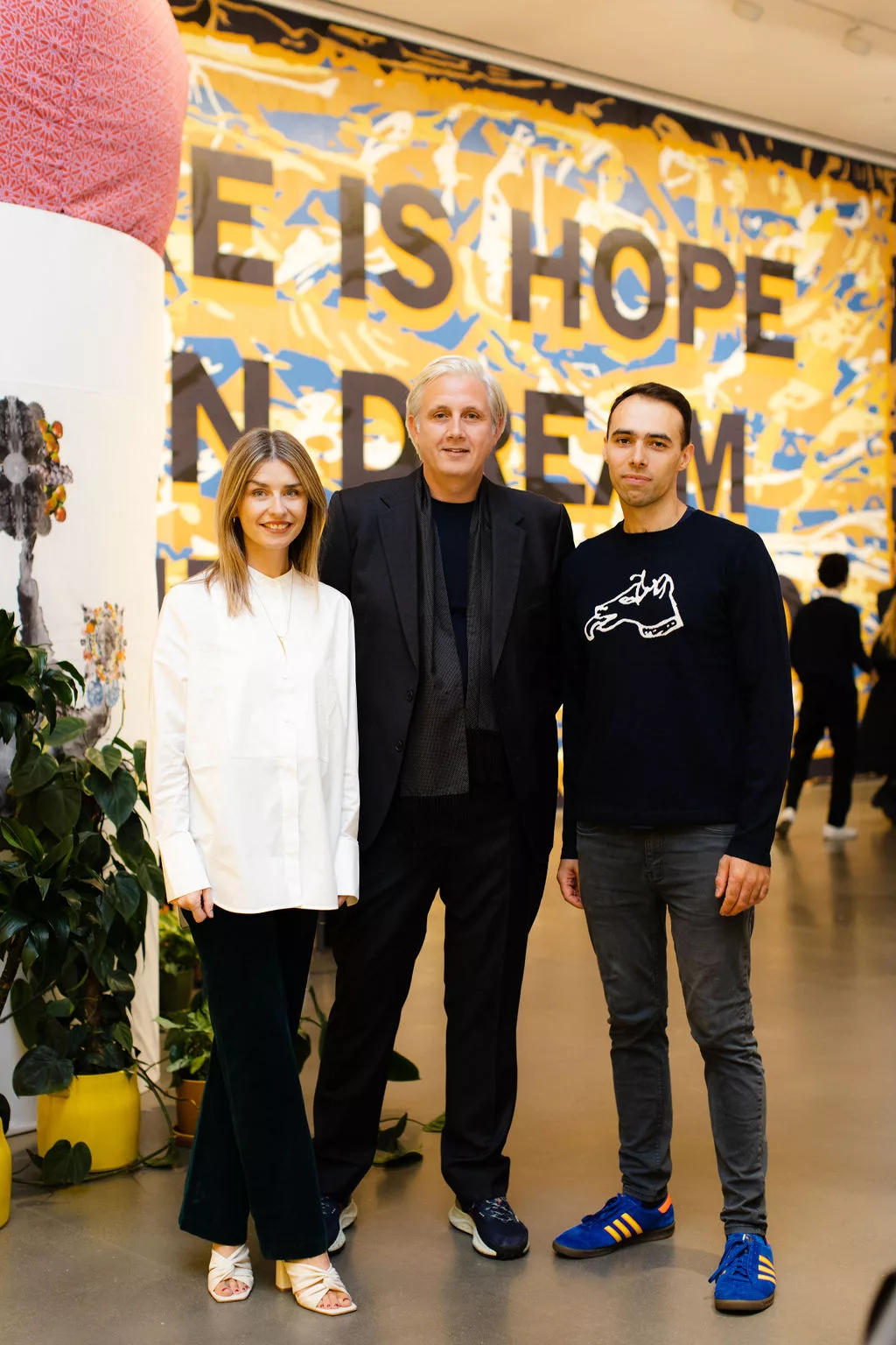 From left to right_ Niamh White, Neil Wenman, Tim A Shaw, Hospital Rooms Exhibition, 'Like there is hope and I can dream of another world', Hauser & Wirth, 2022. Photo © Hospital Rooms (Jennifer Moyes)