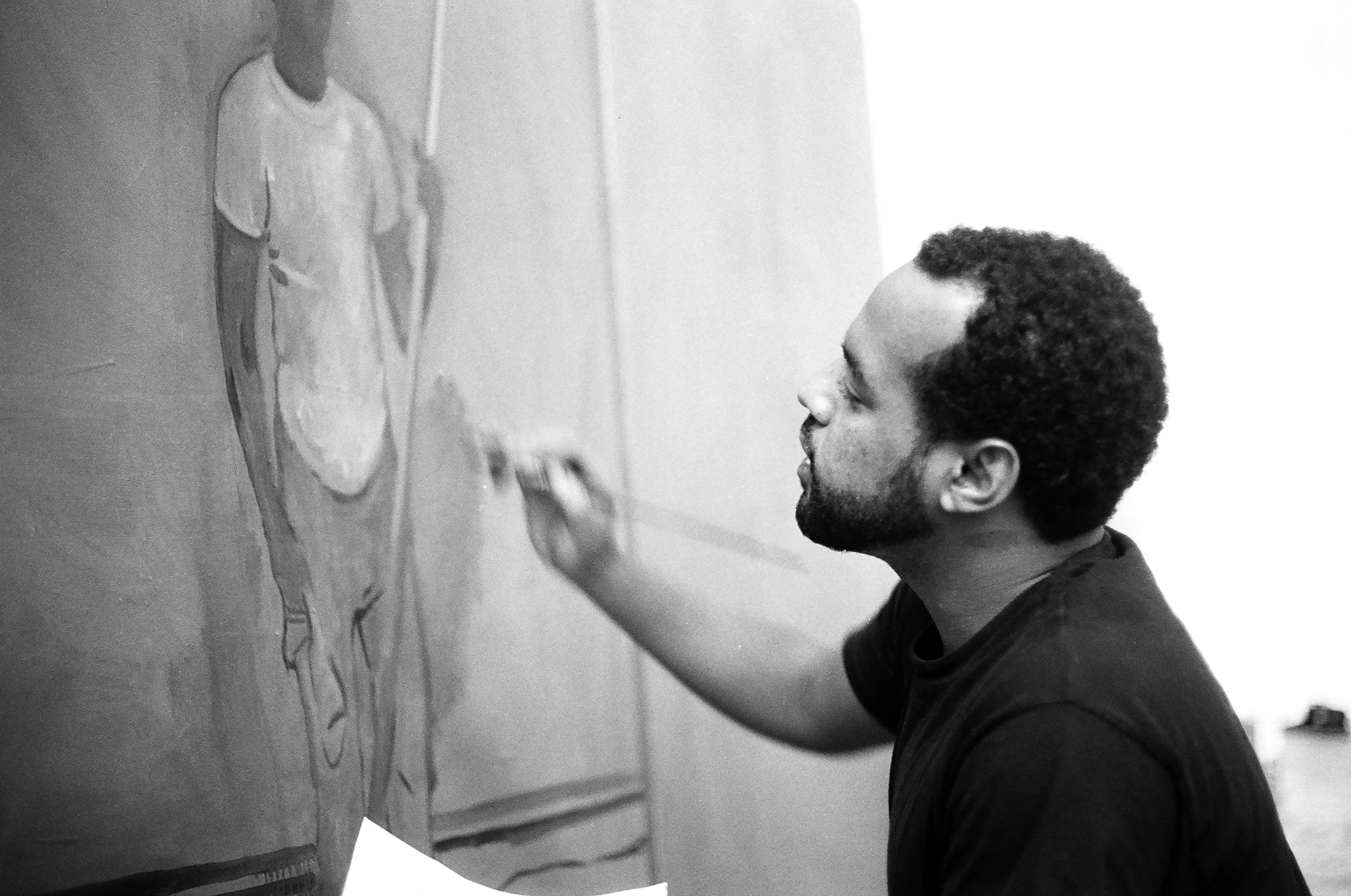 Noah Davis at work, Los Angeles, 2009, Photo by Patrick O'Brien-Smith